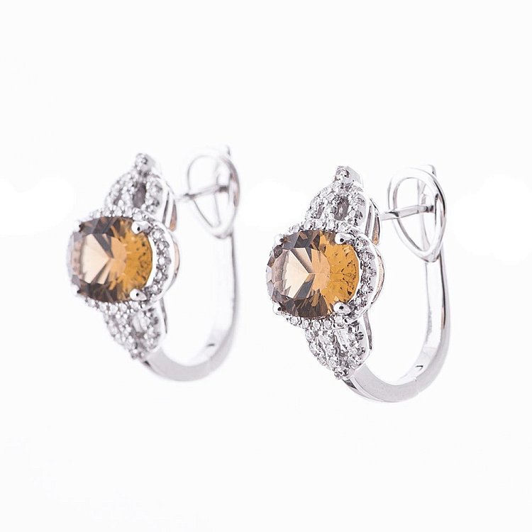 Золотые серьги с кварцом и бриллиантами с633 от ювелирного магазина Оникс