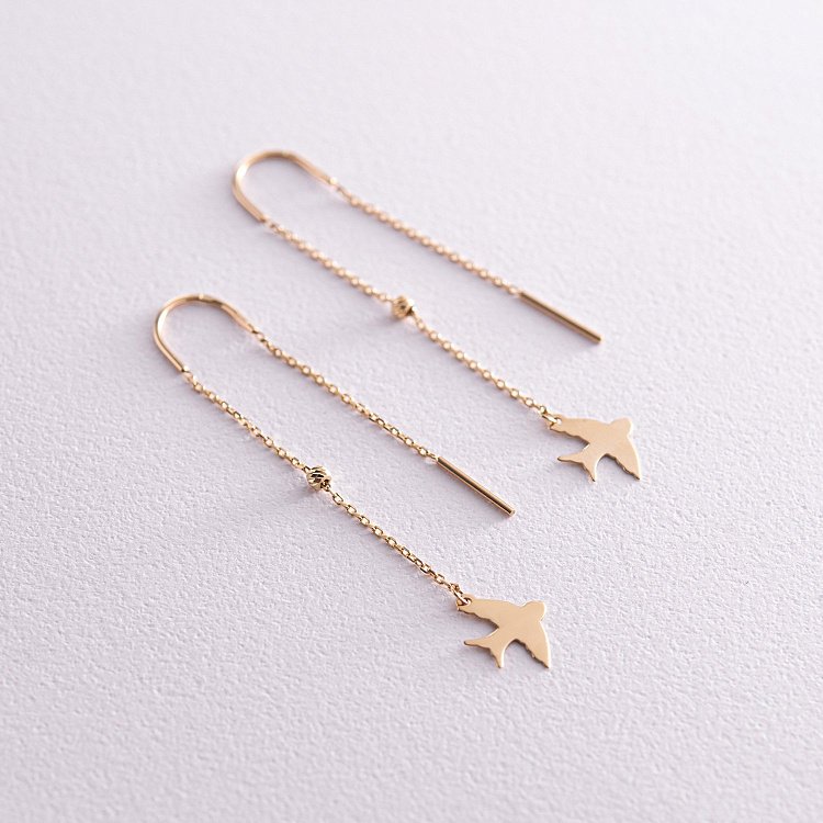 Серьги - протяжки "Ласточки" в желтом золоте с08051 от ювелирного магазина Оникс