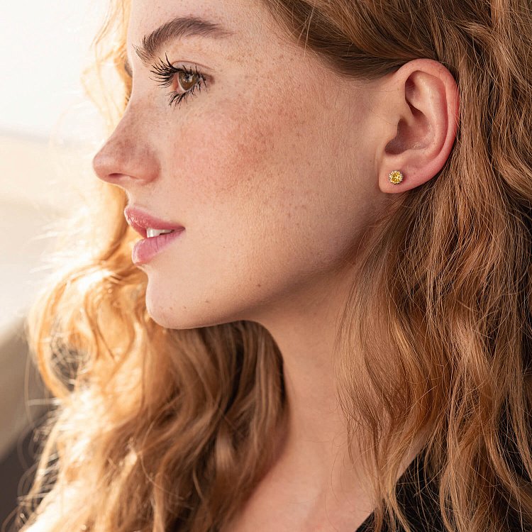 Серебряные серьги - пусеты (голубые и желтые камни) 308 от ювелирного магазина Оникс - 7