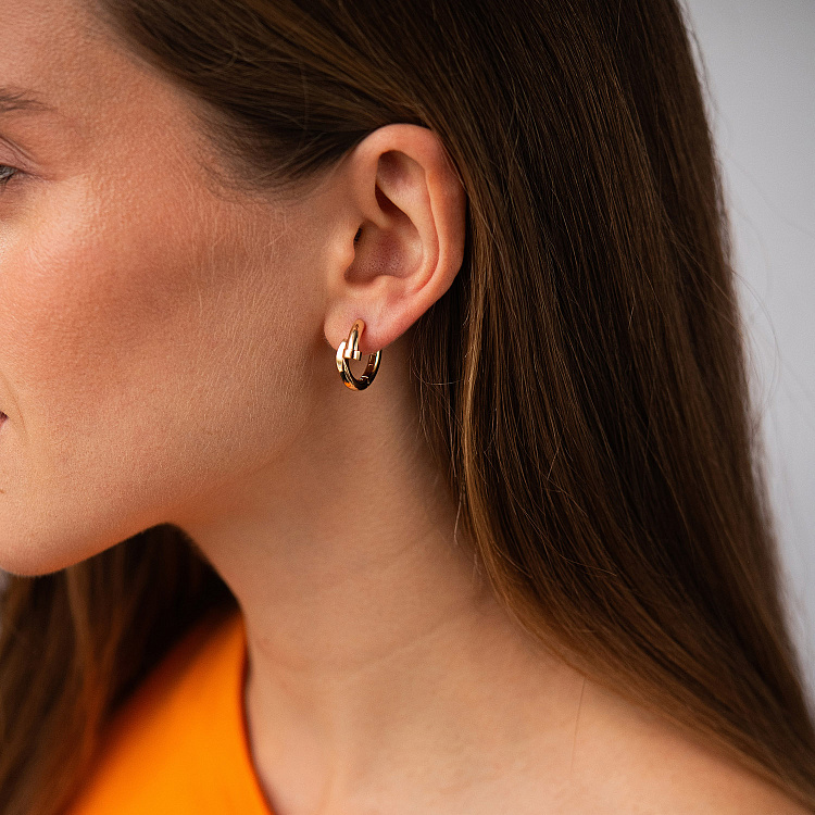 Серьги - кольца "Гвоздь" в желтом золоте с09576 от ювелирного магазина Оникс - 3