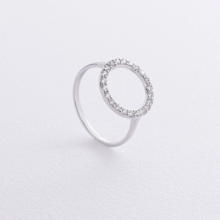 Кольцо "Круговорот" в белом золоте (фианиты) к08151 от ювелирного магазина Оникс