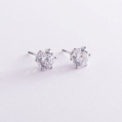 Золотые серьги-гвоздики с фианитами 8 мм с03535