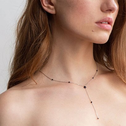 Серебряное колье с черными камнями 18906 №2