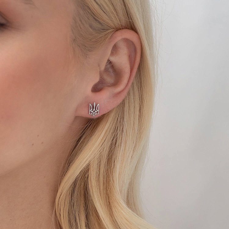 Серебряные серьги - пусеты Герб Украины "Тризуб" 121311 от ювелирного магазина Оникс - 3