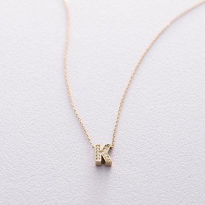 Колье с буквой "К" в желтом золоте (фианиты) кол01165К