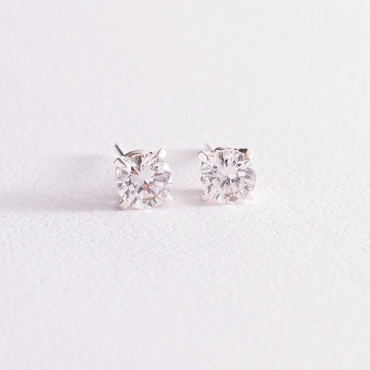 Срібні сережки - пусети з фіанітами (6мм) 12868 від ювелірного магазину Онікс - 2