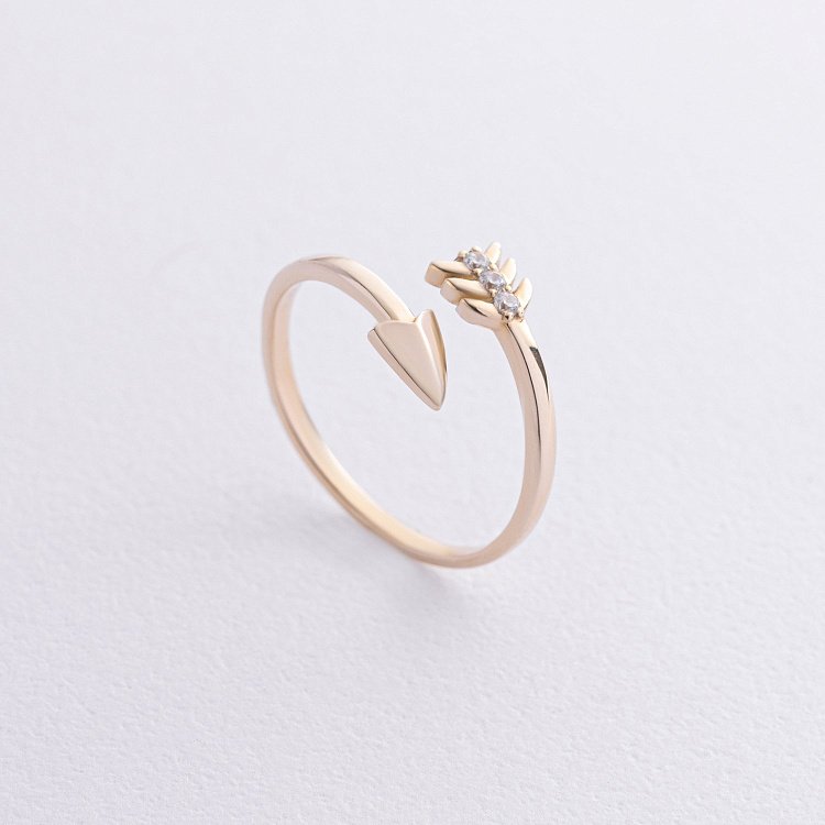 Каблучка "Стріла" в жовтому золоті (фіаніти) к08172 від ювелірного магазину Онікс - 6