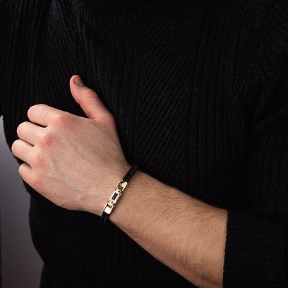 Каучуковый браслет со вставкой желтого золота (фианиты) б03996 №2