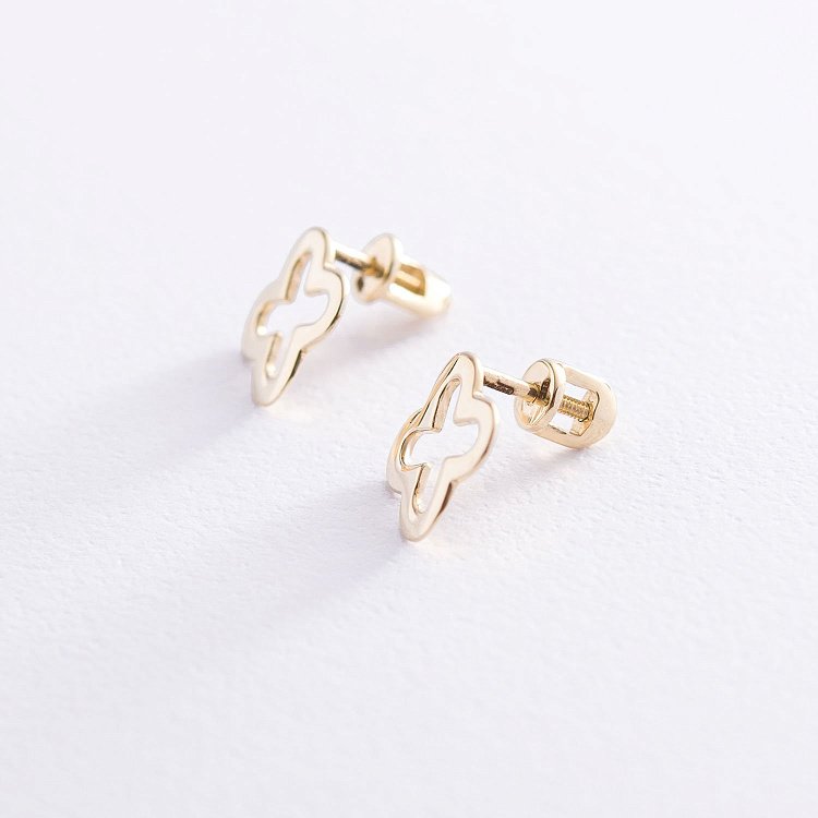 Серьги - пусеты "Клевер" в желтом золоте с06950 от ювелирного магазина Оникс - 7