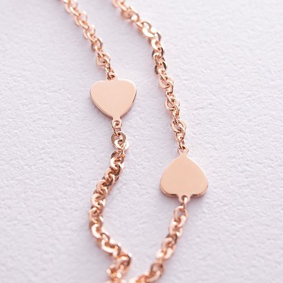 Двойной браслет "Сердечки" в красном золоте б05197 №3