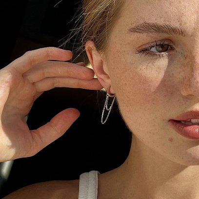 Срібні сережки - кільця з ланцюжками 7072 №2