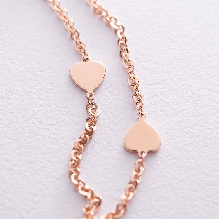 Двойной браслет "Сердечки" в красном золоте б05197 от ювелирного магазина Оникс - 2