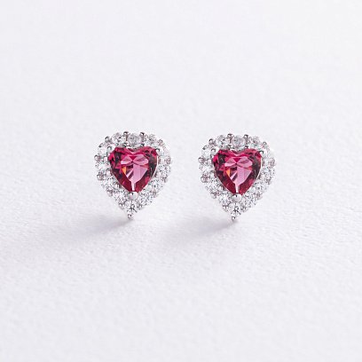Серебряные серьги - пусеты "Сердечки" с фианитами 123295к