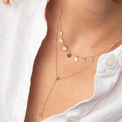 Двойное колье - галстук "Монетки" в желтом золоте кол02285 №2