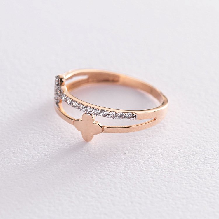 Золотое кольцо "Клевер" с фианитами к05169 от ювелирного магазина Оникс - 2