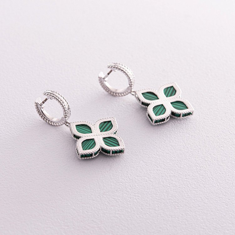 Срібні сережки "Конюшина" (синт. малахіт, фіаніти) 123254 від ювелірного магазину Онікс - 2