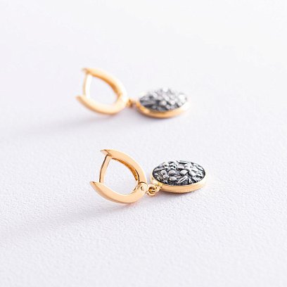 Срібні сережки "Квіточки" (чорніння, позолота) 122796 №3