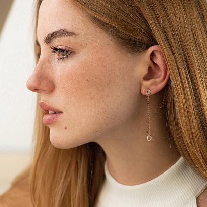 Серьги - пусеты "Кружочки" в красном золоте (фианиты) с07270 №3