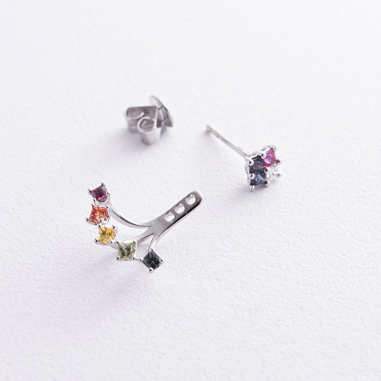 Золоті сережки - джекети 2 в 1 (різнокольорові сапфіри, діаманти) сб0454nl - 4 Золоті сережки - джекети 2 в 1 (різнокольорові сапфіри, діаманти) сб0454nl від ювелірного магазину Онікс - 4