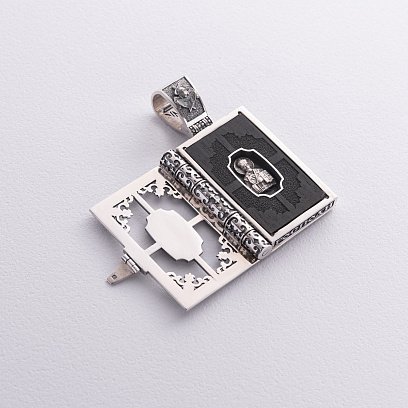 Срібний православний кулон - книга "Миколай Чудотворець. Спаси та Збережи" з ебеновим деревом 1348 №10