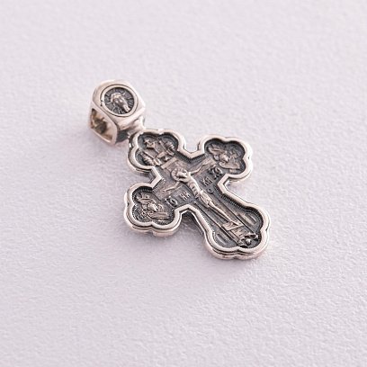 Серебряный православный крестик " Распятие. Архангел Рафаил и святые целители" 131282