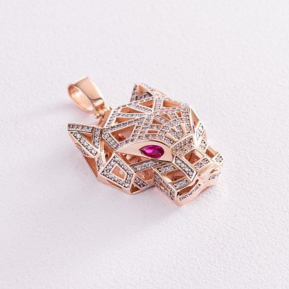 Золота підвіска "Пантера" з фіанітами п03643