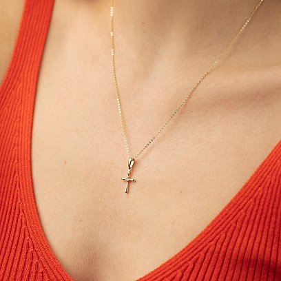 Крестик с фианитом в желтом золоте п03838 №2