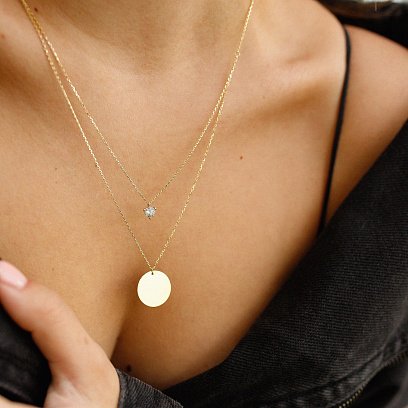 Колье с фианитом в желтом золоте (возможна гравировка) кол01785