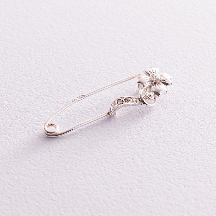 Серебряная булавка "Цветочек" с фианитами 21022 от ювелирного магазина Оникс