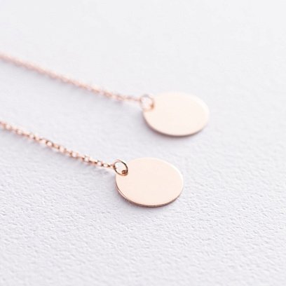 Золоті сережки Монетки на ланцюжку (фіаніти) с07251 №4