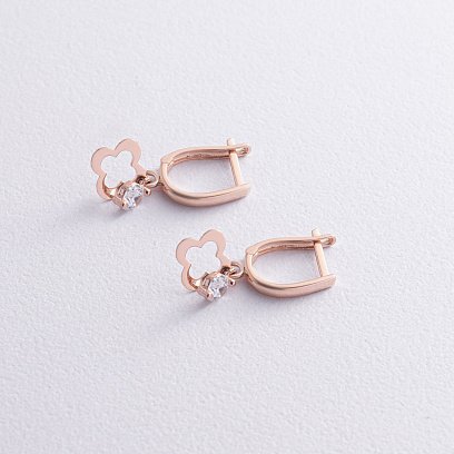 Золоті сережки "Конюшина" з фіанітами с08382 №3