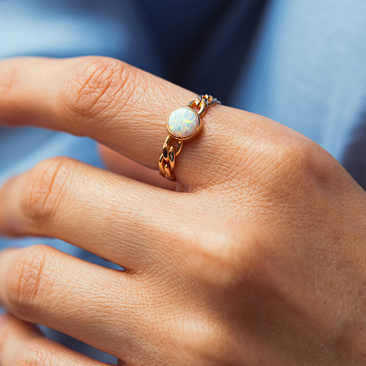 Кольцо "Цепочка" с синт. опалом (красное золото) к08297 №2