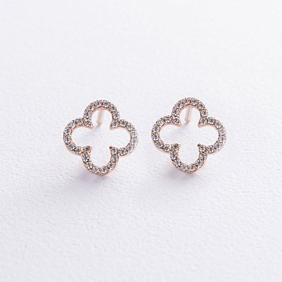 Сережки - пусети "Конюшина" з фіанітами (жовте золото) с08436 №2