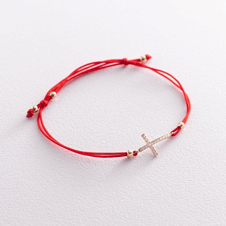 Браслет с красной нитью и крестиком (фианиты) б02583 от ювелирного магазина Оникс
