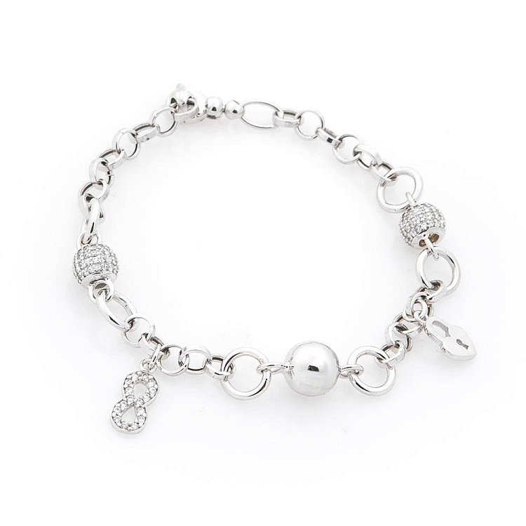 Золотий браслет "Нескінченність" з фіанітами б03427 від ювелірного магазину Онікс