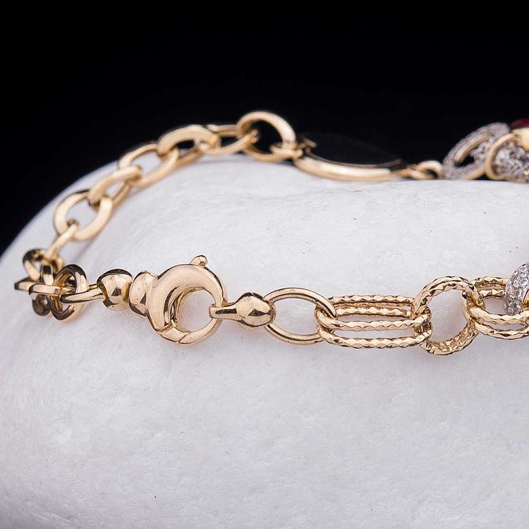 Золотой браслет "Бесконечность" с эмалью и фианитами б02292 от ювелирного магазина Оникс - 2