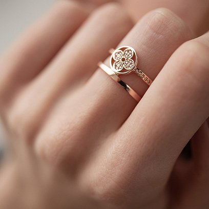 Кольцо "Клевер" в красном золоте (желтые фианиты) к07436 №4