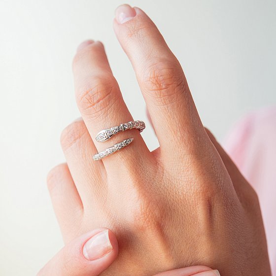 Серебряное кольцо "Змея" с фианитами 10750 №2