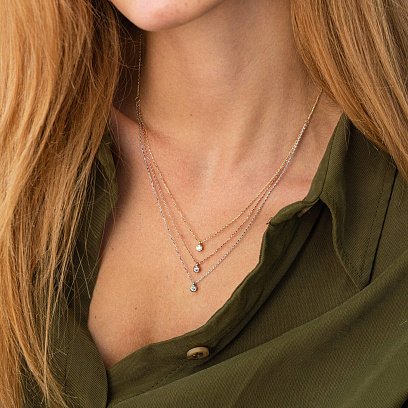 Тройное золотое колье с фианитами кол02310 №2