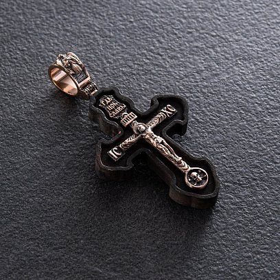 Золотий хрест "Розп'яття. Спаси та Збережи" з ебеновим деревом 631зч №3