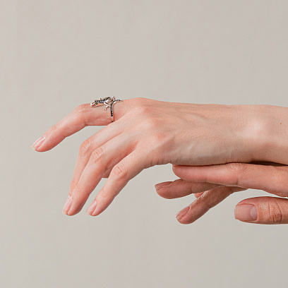 Кольцо "Ящерица" в белое золоте (фианиты) к05996 №6