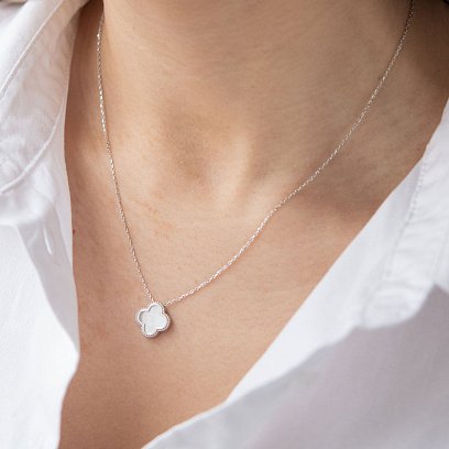 Кольє "Конюшина" в білому золоті (перламутр) кол01848 №7