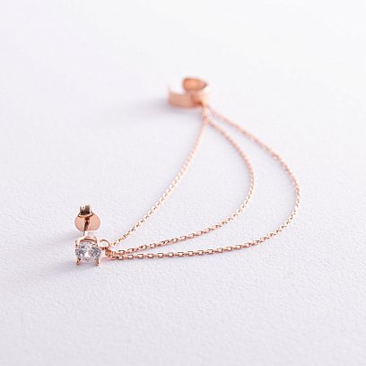 Серьга - каффа "Тринити" в красном золоте с цепочками (фианит) с08019 №2