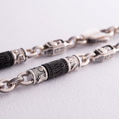 Чоловічий срібний ланцюжок "Спаси і збережи" з ебеновим деревом 629 №9