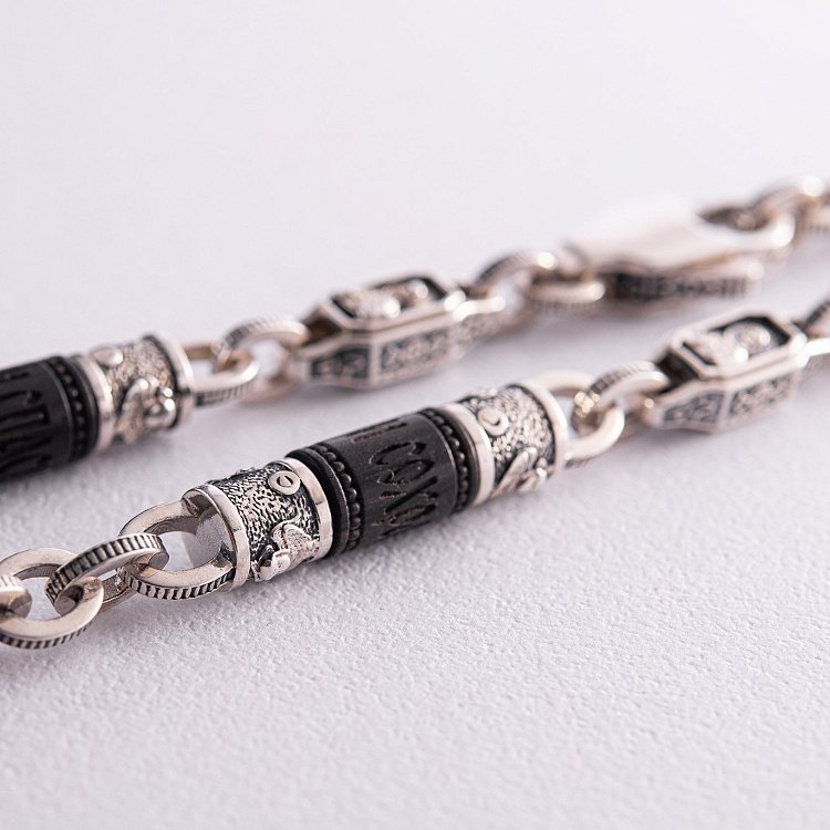 Чоловічий срібний ланцюжок "Спаси і збережи" з ебеновим деревом 629 від ювелірного магазину Онікс - 8