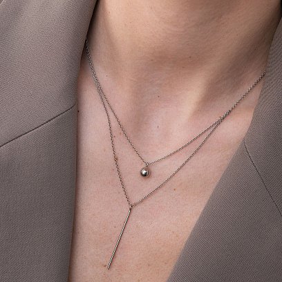 Двойное серебряное колье "Хлоя" с шариком 1091 №3