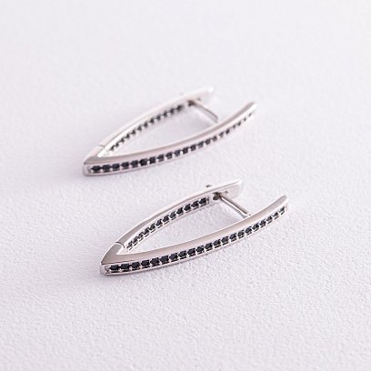 Серебряные серьги "Инициатива" (черные фианиты) 123247 №5