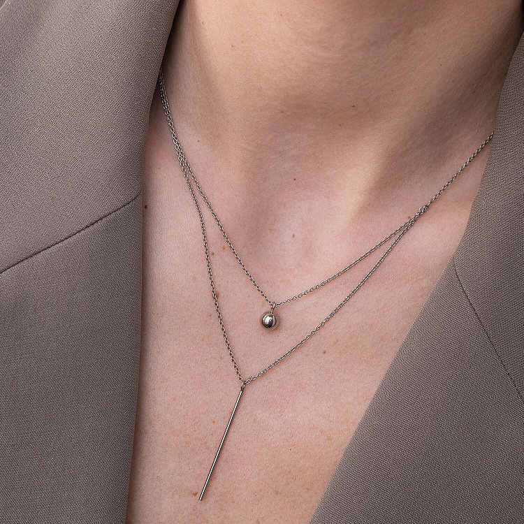 Двойное серебряное колье "Хлоя" с шариком 1091 от ювелирного магазина Оникс - 2