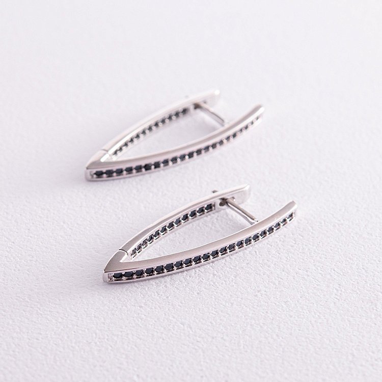 Серебряные серьги "Инициатива" (черные фианиты) 123247 от ювелирного магазина Оникс - 4