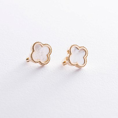 Серьги "Клевер" в желтом золоте (перламутр) с06900